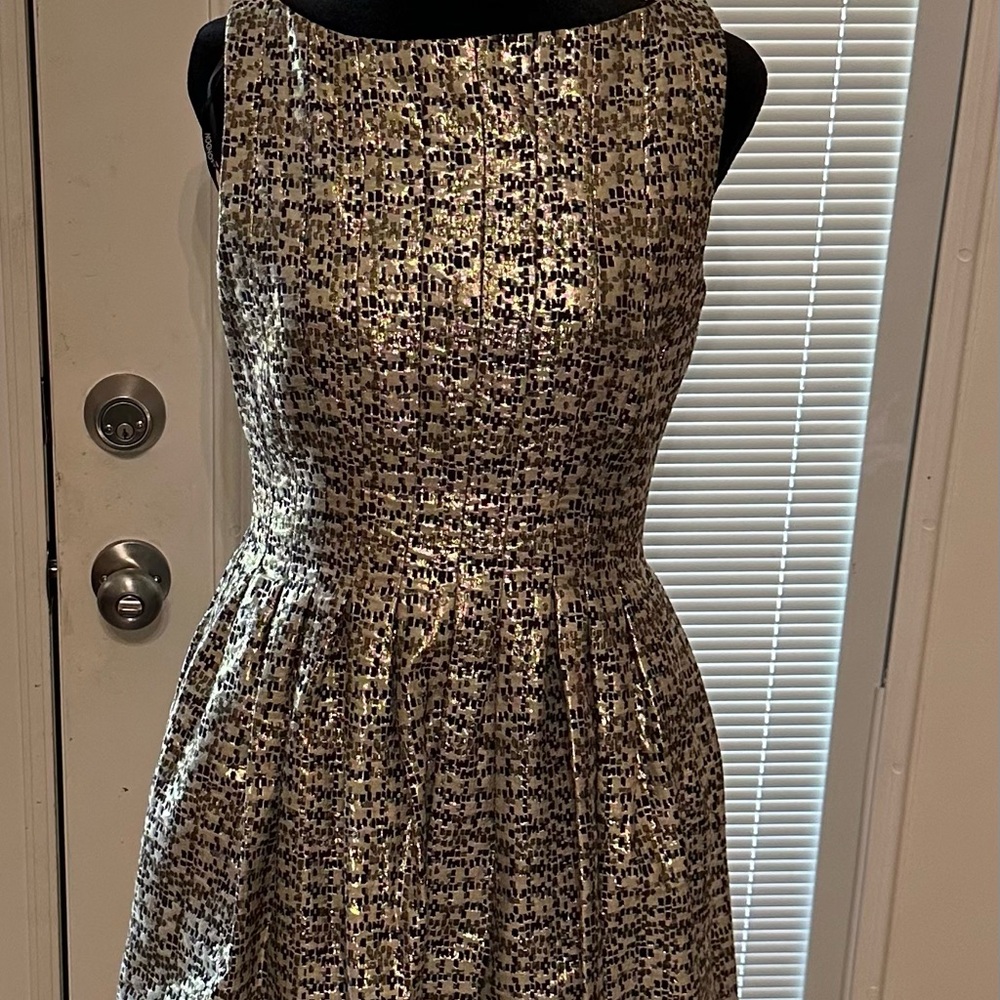 Maggy London Gold and Black Midi Dress